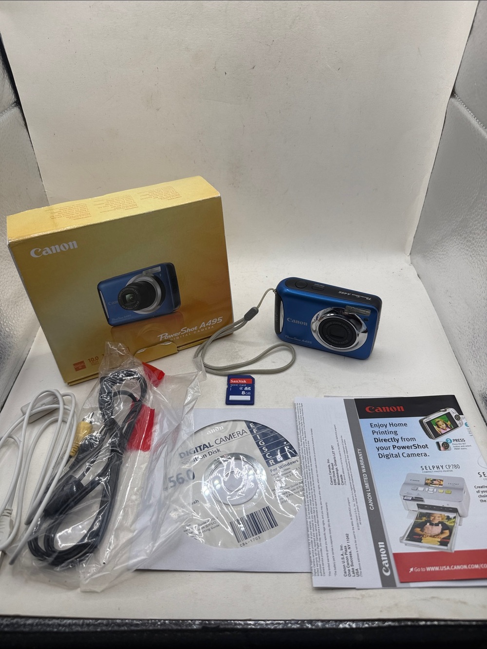 Canon PowerShot A495 Blue Compact Camera 10MP 3.3x Zoom 2.5in 8GB SD WORKING